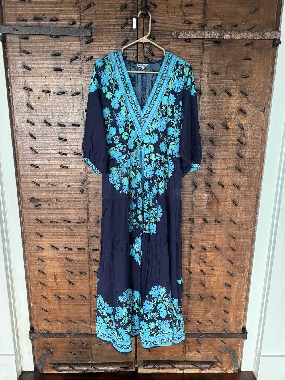 Juliet Dunn Navy Maxi Dress with Teal Floral Print